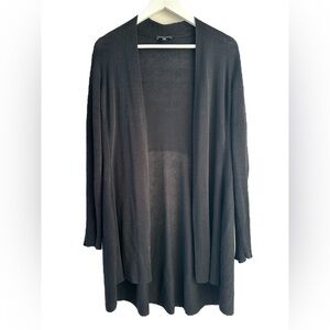 Eileen Fisher Open Front Cardigan Italian Yard Knit Black Long Sleeve Large